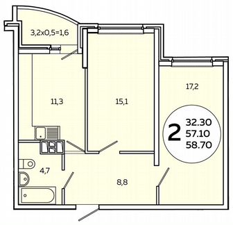 2-к квартира, 58.7 м², 9/19 эт.