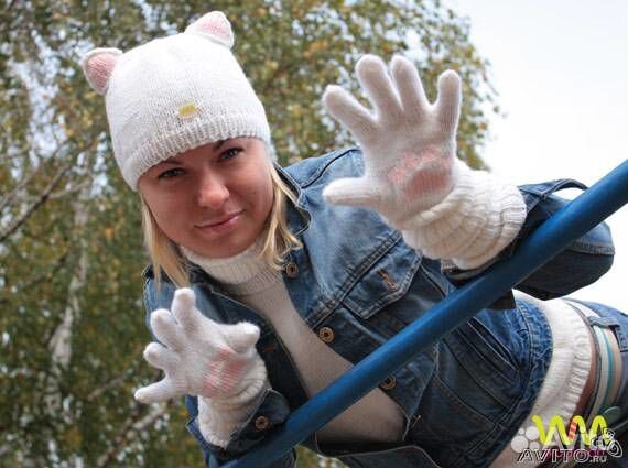 Шапка с ушками кошки. 50 шерсть 50 акрил