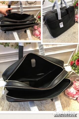 Coach большая чёрная мужская сумка кожа новая