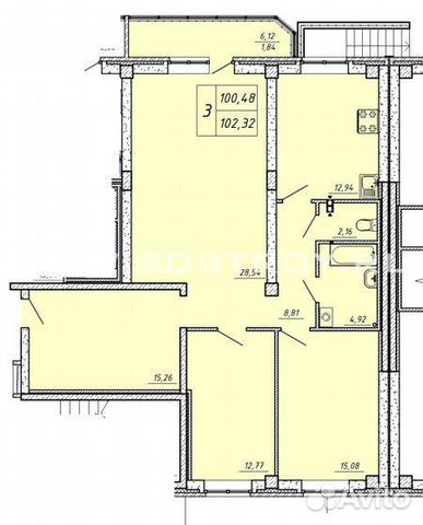 3-к квартира, 102.3 м², 1/3 эт.