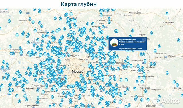Карта глубин воды в московской