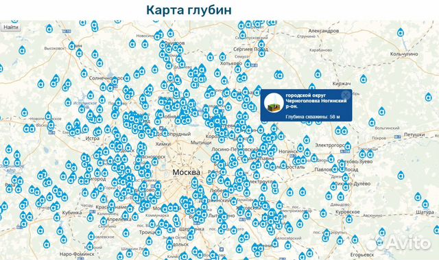 Карта глубин залегания воды в московской области