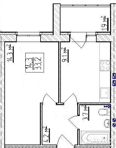 1-к квартира, 35.1 м², 3/3 эт.