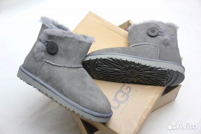 Угги UGG mini пуговица Bailey Button серые новые