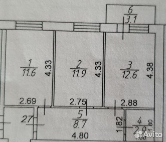 2-к квартира, 47.7 м², 2/3 эт.