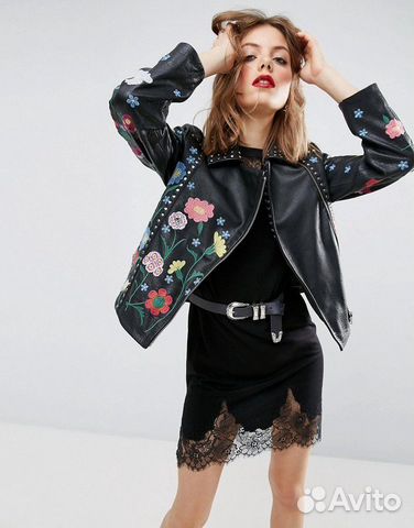 Кожаная куртка с цветочной вышивкой ASOS Кожаная куртка с цветочной вышивкой ASOS
