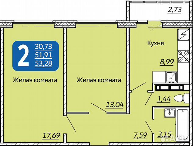 2-к квартира, 55 м², 5/16 эт.