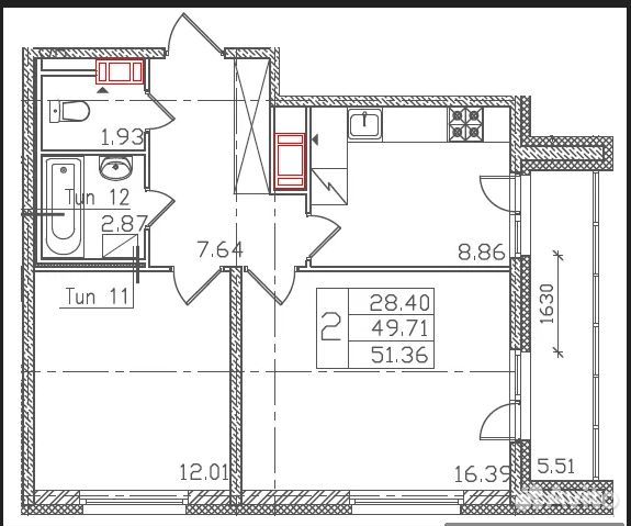 2-к квартира, 51.4 м², 12/12 эт.
