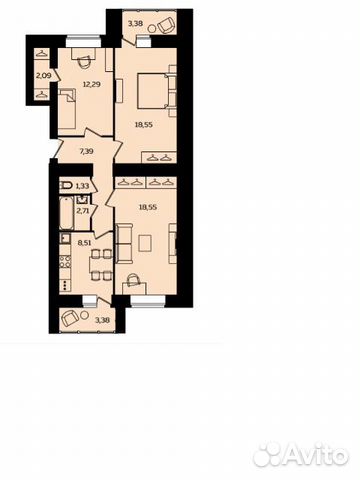 3-к квартира, 75 м², 2/10 эт.
