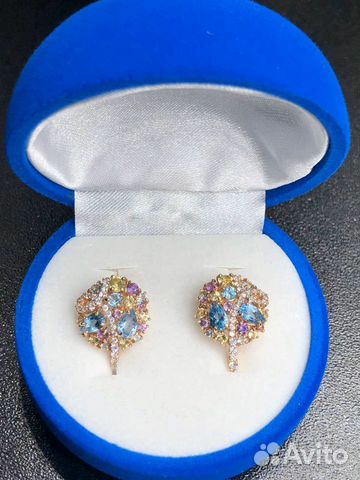 Серьги. Золото 585, с топазами, аметист, хризол и