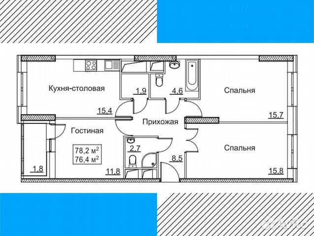 3-к квартира, 78.2 м², 12/22 эт.