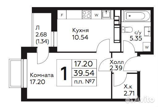 1-к квартира, 39.5 м², 7/12 эт.