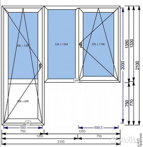 Окна пластиковые (пвх), балконная группа 2100*2100