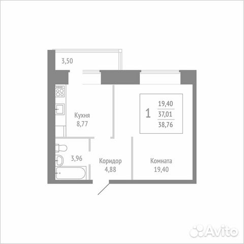 1-к квартира, 38.8 м², 8/14 эт.
