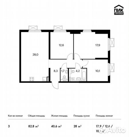 3-к квартира, 82.8 м², 16/33 эт.