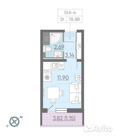 1-к квартира, 18.9 м², 3/13 эт. 1-к квартира, 18.9 м², 3/13 эт.