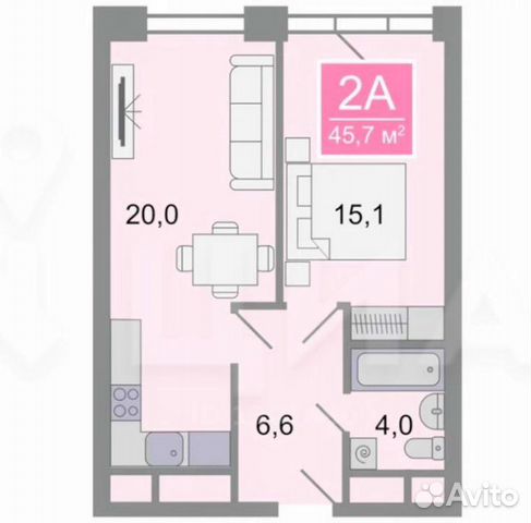 2-к квартира, 45.7 м², 5/14 эт. 2-к квартира, 45.7 м², 5/14 эт.