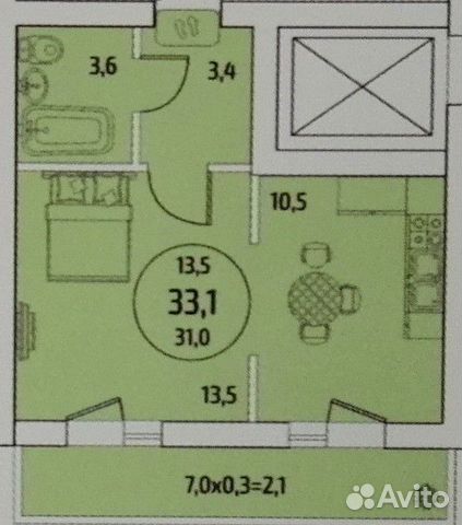 1-к квартира, 33.1 м², 5/12 эт.