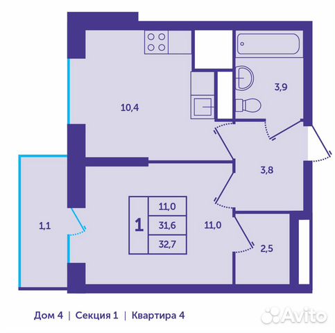 1-к квартира, 32.7 м², 20/25 эт. 1-к квартира, 32.7 м², 20/25 эт.