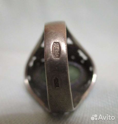 Кольцо-перстень серебро 875 пробы с нефритом