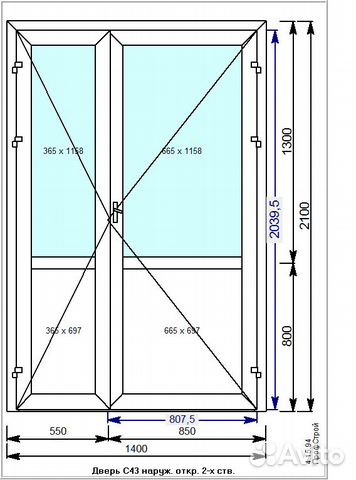 Дверь холодный алюминий С-43 штульп, ручка скоба