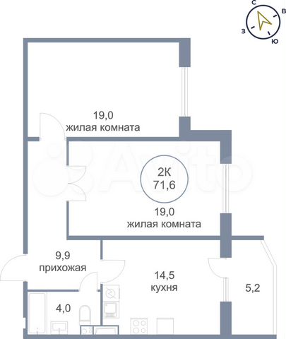 2-к. квартира, 71,6 м², 15/17 эт.