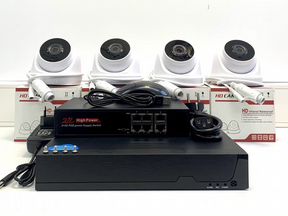 Полный IP POE комплект видеонаблюдения на 4 камеры