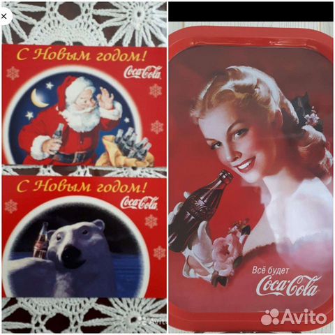 Коллекционные открытки,поднос Coca-Сola Новый год