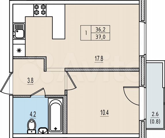 1-к. квартира, 37 м², 8/13 эт.