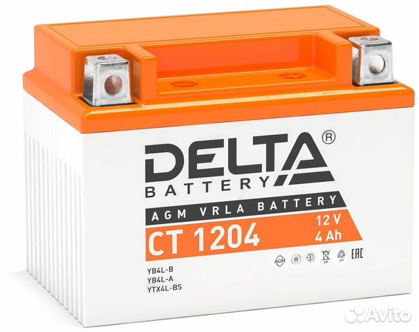 Аккумулятор для мотоцикла delta 4 Ah CT1204