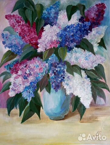 Картина маслом с сиренью