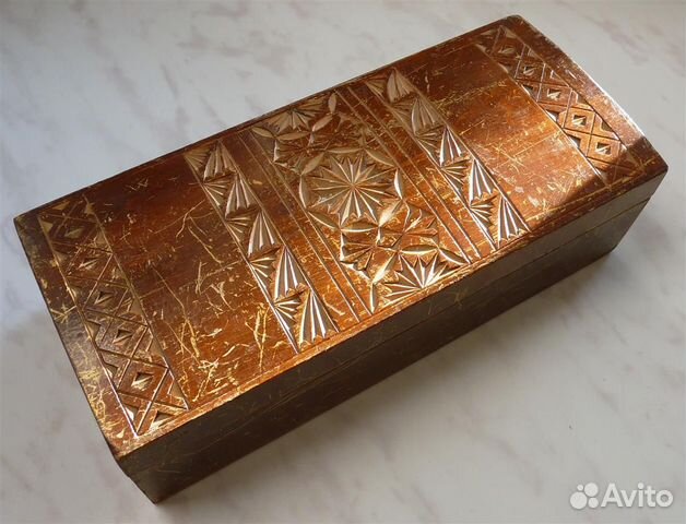 Шкатулка Деревянная Резная Старинная 24x7x10.5 см