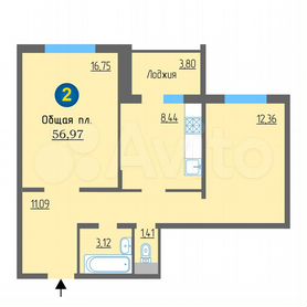 2-к. квартира, 57 м², 7/10 эт.