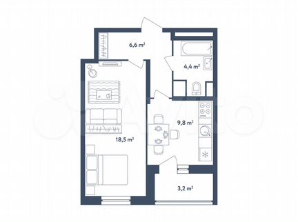 1-к квартира, 40.9 м², 6/25 эт.