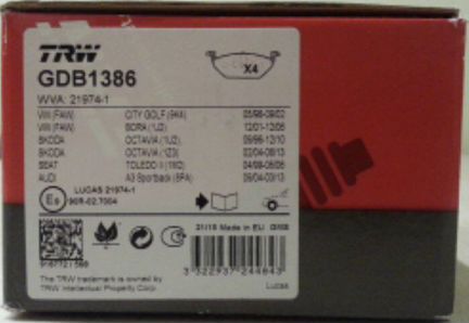 Тормозные колодки передние TRW GDB1386 с датчиком