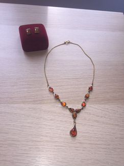 Бижутерия серьги и подвеска с янтарём