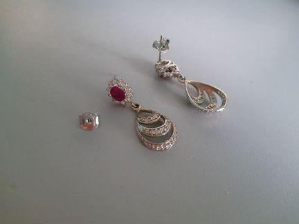 Серьги серебро 925, рубин, циркон