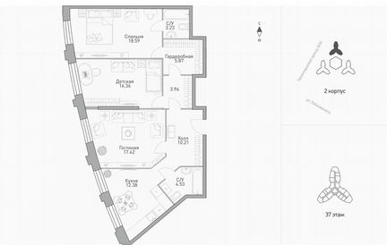 3-к квартира, 94.4 м², 37/39 эт.