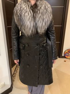 Пальто кожаное с песцом