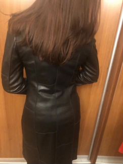 Кожаный женский плащ пальто