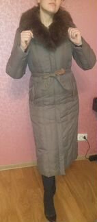 Зимнее длинное пальто-пуховик