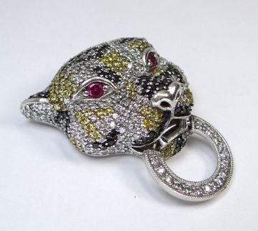 Огромный серебряный кулон с головой леопарда