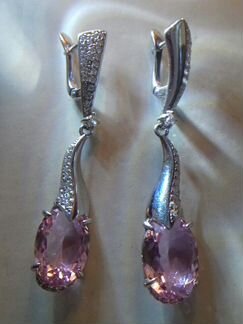 Серебро 925 пробы,Серьги с Розовым Кварцем