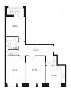 3-к квартира, 74.3 м², 5/22 эт.