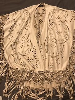 Пончо кардиган из искусственной замши с бахромой