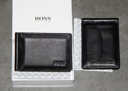 Кожаный зажим для денег H. Boss black new 04