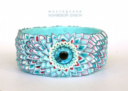 Браслет Сова бирюзовая из полимерной глины