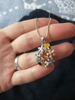 Серебряные Большое кольцо и подвеска