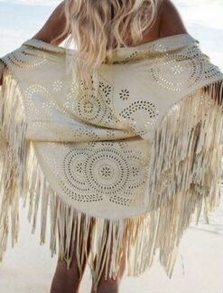 Пончо кардиган из искусственной замши с бахромой