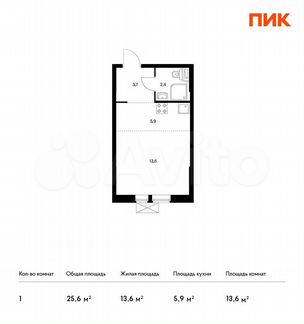 Квартира-студия, 25.6 м², 26/30 эт.